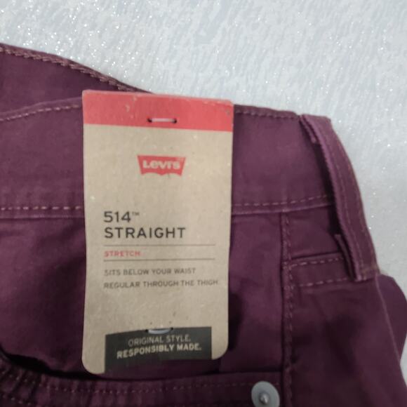 Levi's 514 straight stretch jeans deep burgundy mens Size 30x30 casual normcore - Picture 7 of 11
